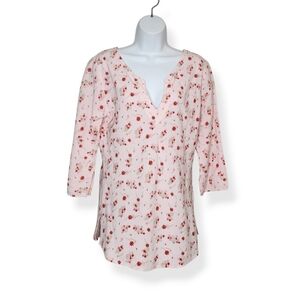 Subtle Luxury Pink Floral Linen Blend Tunic Top Women's Size S/M Feminine Spring